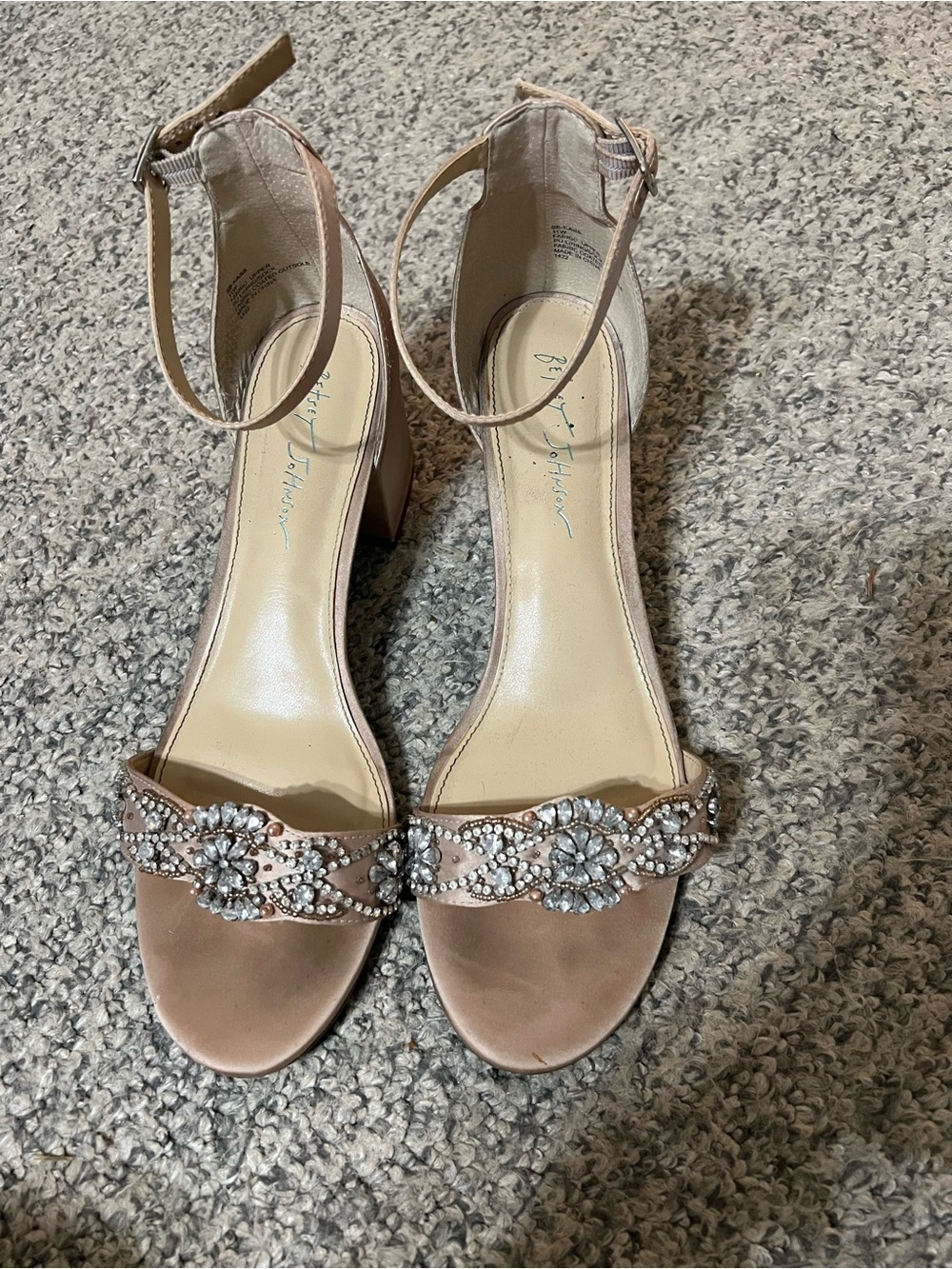 Betsey Johnson Blush Pink Crystal-Embellished Ankle-Strap Heels